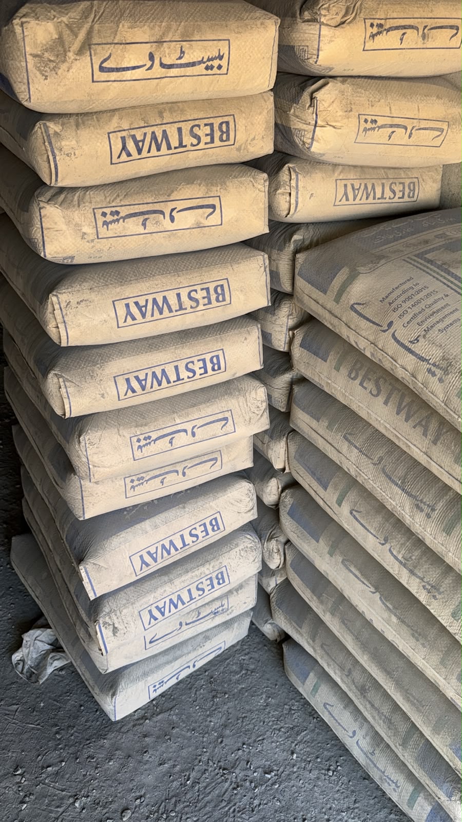 Stacked bags of Bestway cement